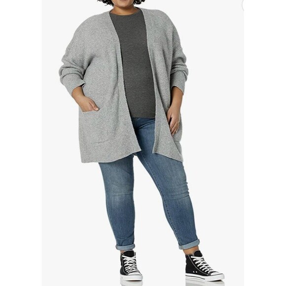 Womens Cardigan Sweater 2XL Gray Oversized Boucle Shaker Stitch - Picture 3 of 7